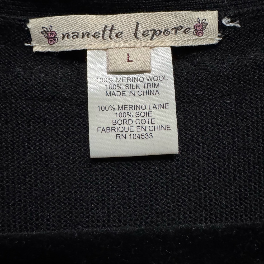 Nanette Lepore Black Sleeveless Merino Wool Dress with Silk and faux pearl trim - Picture 4 of 4